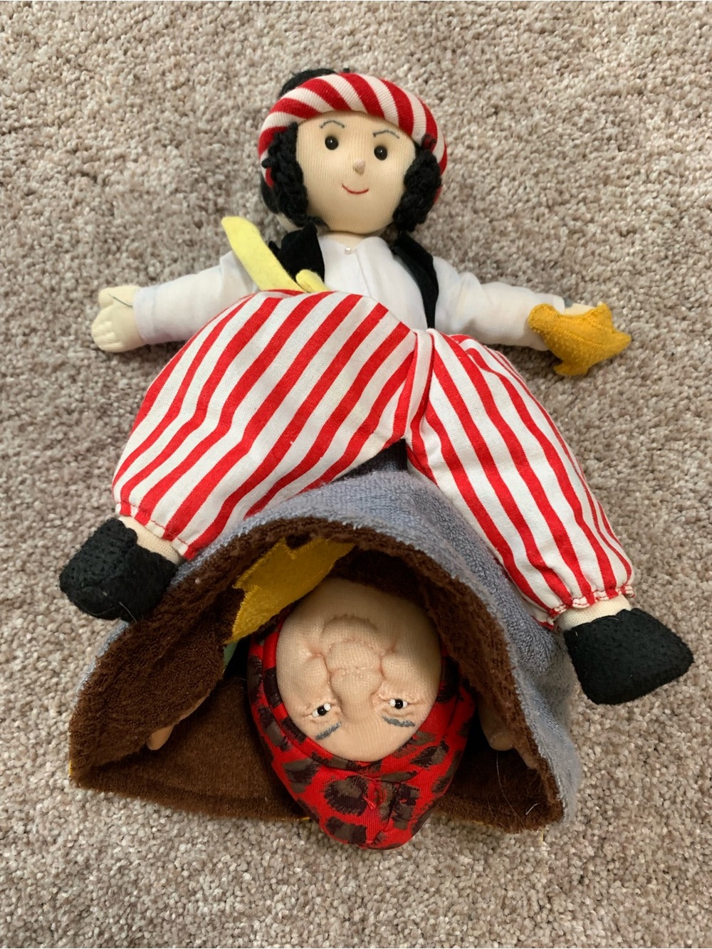 Aladdin Gypsy Topsy Turvy Puppet 3 in 1 Vintage Folk Art Plush Doll Handmade